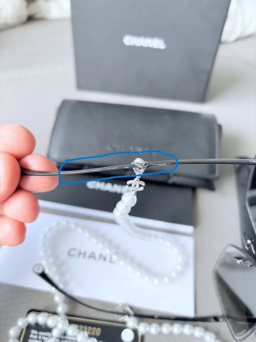 Chanel Butterfly Sunglasses featuring a removable pearl chain